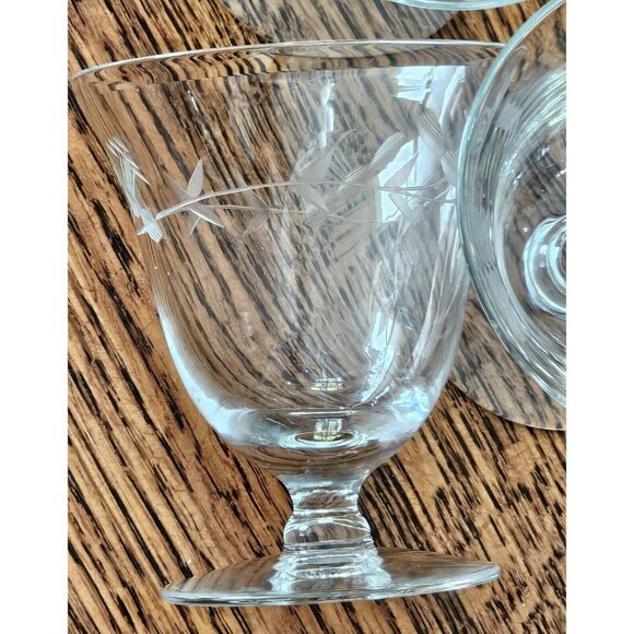 Etched Floral Vine Cocktail Glasses MCM dessert footed short stem oyster cup (3 - Picture 5 of 9